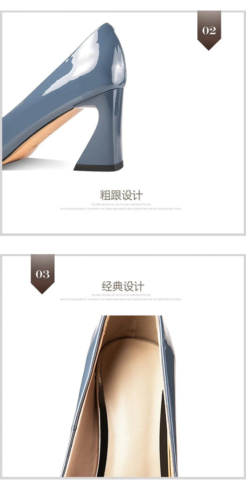 Elegant Pointed Toe Mary Janes with Patent Leather Buckle and Comfortable Middle Heel for Women